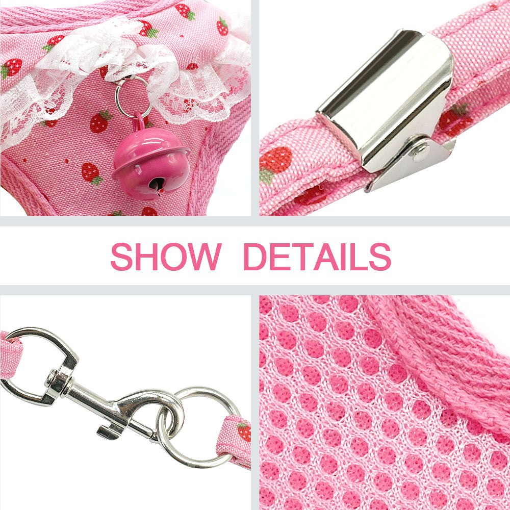 Chest Pink Bell Dog Leash Harness