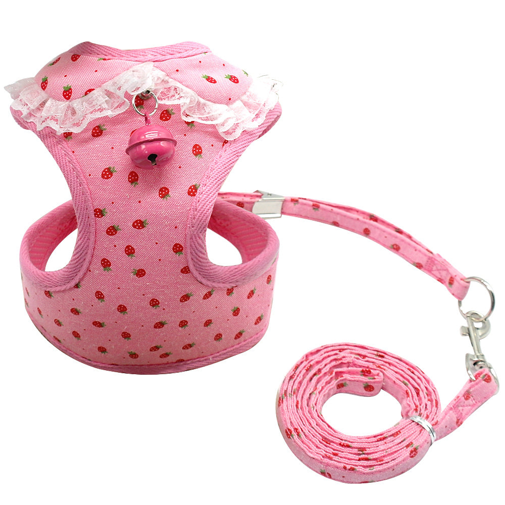 Chest Pink Bell Dog Leash Harness
