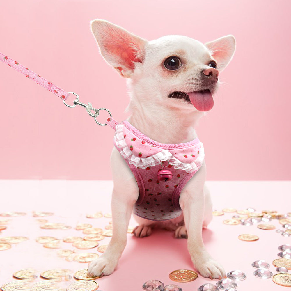 Chest Pink Bell Dog Leash Harness