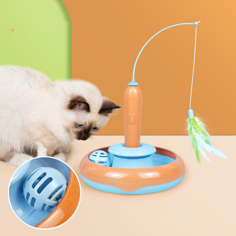 2 In 1 Turntable Pet Cat Toy With Feather