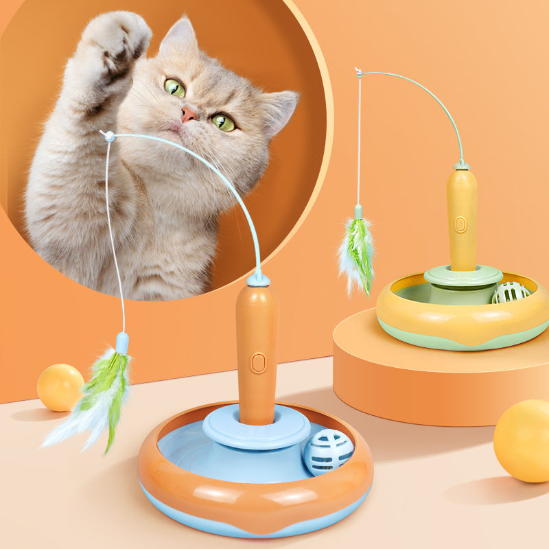 2 In 1 Turntable Pet Cat Toy With Feather